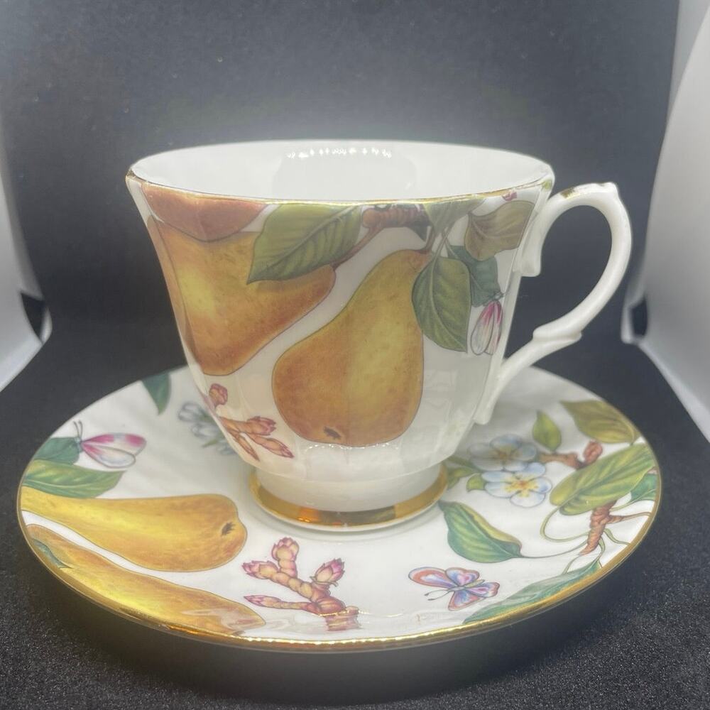 Duchess Tea Cup & Saucer Butterfly Fruit English Bone China Vintage Collectible